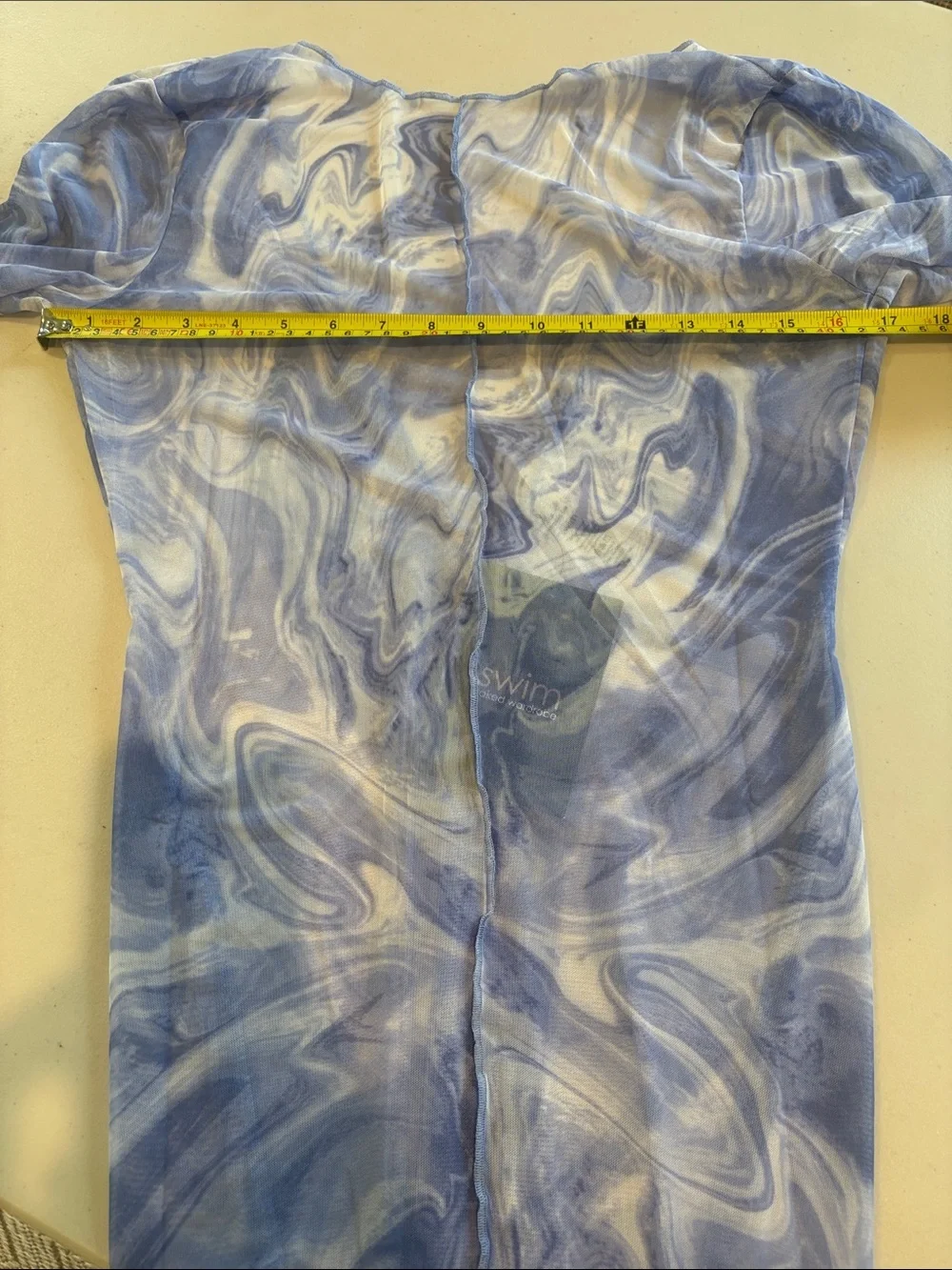 Naked Wardrobe Swim - Back on the Low Cover up dress. sheer blue. X Large. NWT